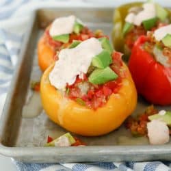 Pressure Cooker Mexican Stuffed Bell Peppers and Chipotle Lime Sauce
