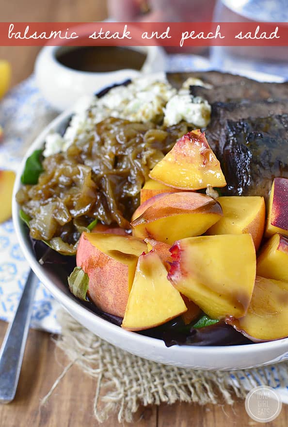 Bowl of balsamic steak and peach salad
