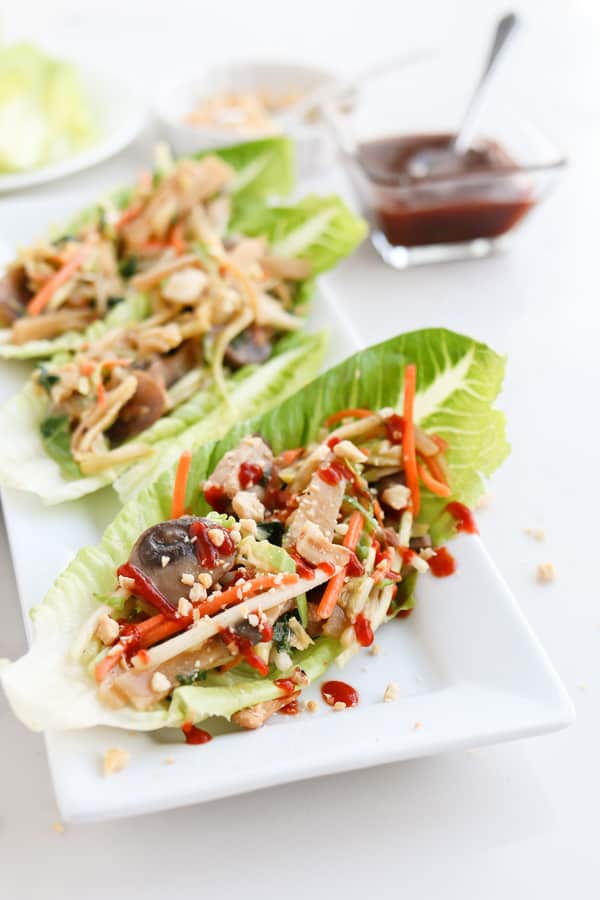 Pressure Cooker Easy Moo Shu Pork on lettuce leaf wraps