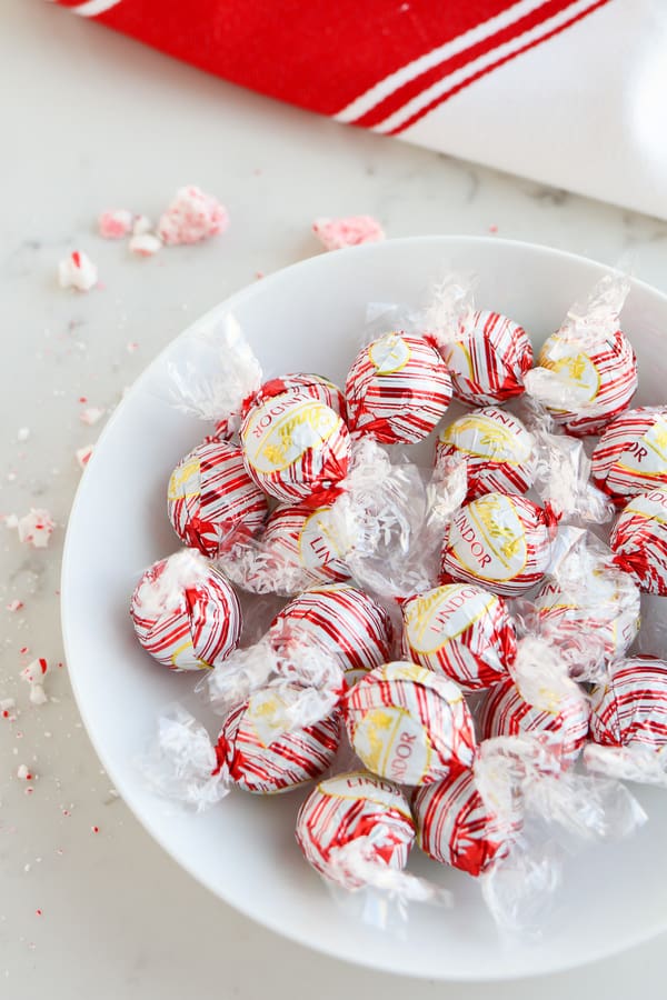 A bowl of unwrapped Lindt chocolates