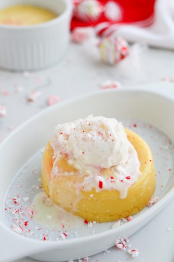 Pressure Cooker Peppermint Lava Cake in a white serving dish