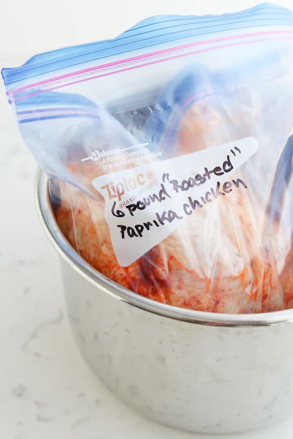 Chicken breasts in a ziplock bag in a saucepan
