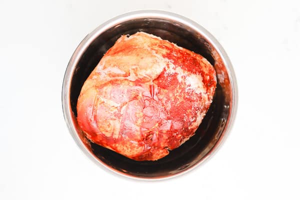 Top down shot of meat in a instant pot