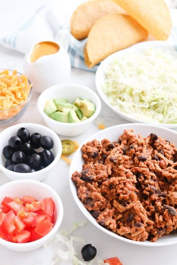 Pressure Cooker Instant Pot Healthy Meat and Bean Taco Filling with toppings