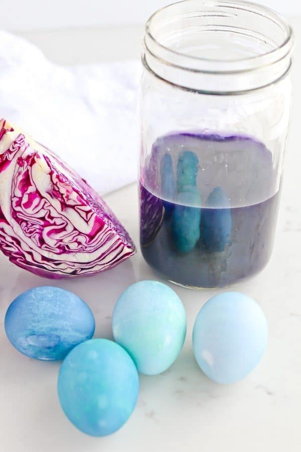 Jar with natural dye for easter hardboiled eggs made in Instant Pot Pressure Cooker