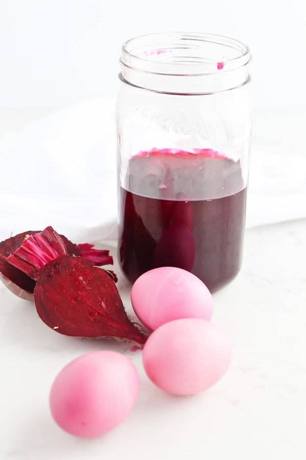 Jar with natural dye for Easter hardboiled eggs made in Instant Pot Pressure Cooker