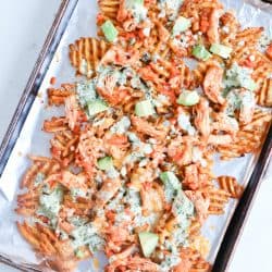 Instant Pot Buffalo Chicken Waffle Fries with Cilantro Lime Dressing