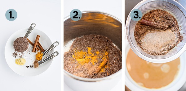 collage of how to make golden milk crio bru