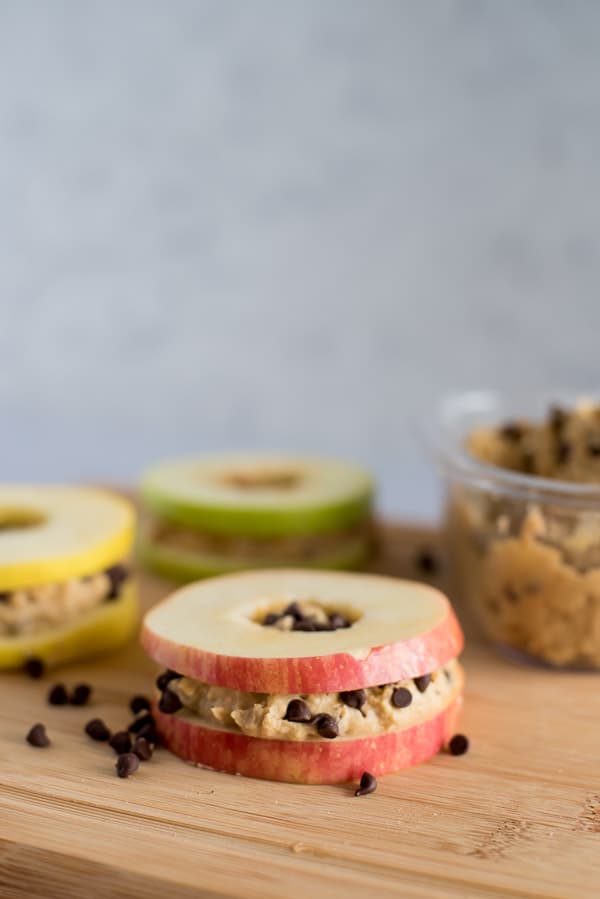 Slices of apples filled with healthy cookie dough