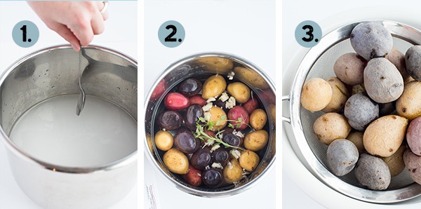 step by step collage of how to make instant pot salt potatoes
