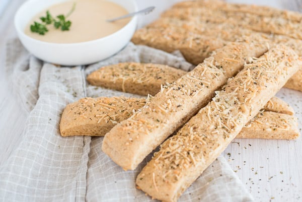 stacked whole wheat breadsticks with parmesan and herbs