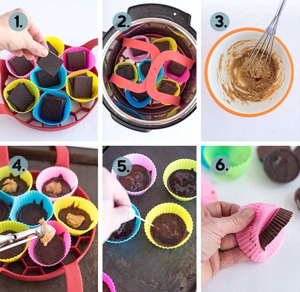 step by step collage of how to make peanut butter cups in the instant pot