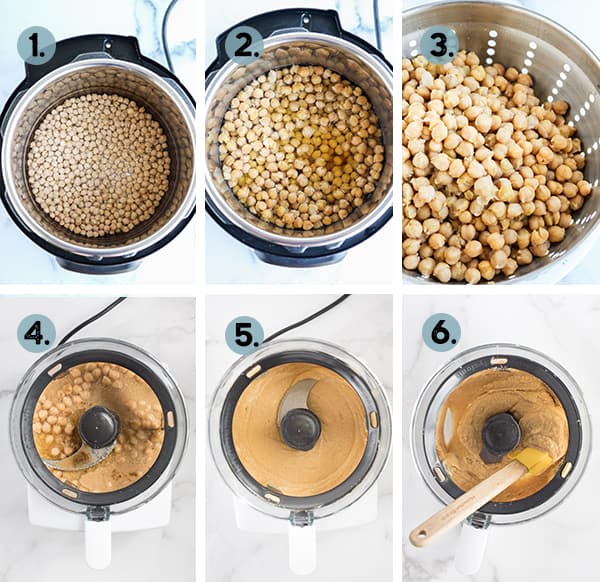 step by step collage of how to make hummus in the Instant Pot
