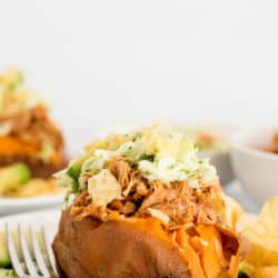 Instant Pot BBQ Chicken Stuffed Sweet Potato with Ranch Coleslaw