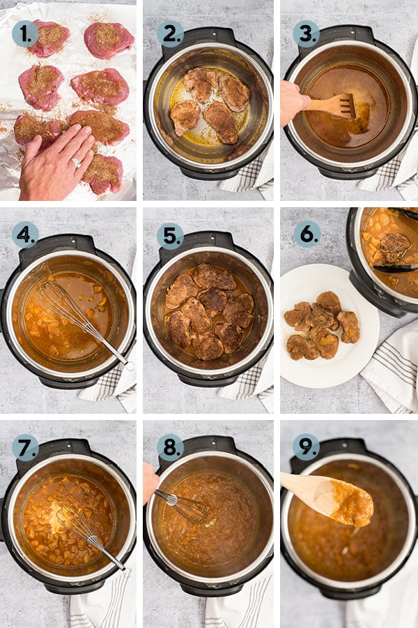 step by step collage of how to make pork medallions in the instant pot