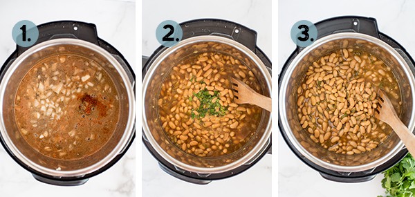 step by step collage of how to make white beans in the instant Pot