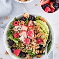 Mixed Berry Spinach Salad with Farro and Poppy Seed Dressing