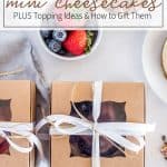 mini cheesecakes in gift boxes near bowls of fruit and nuts